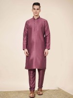 Light Plum Pure Silk Readymade Kurta Pajama